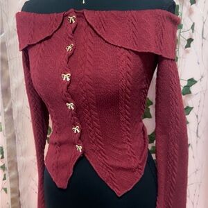 Elegant Off-Shoulder Burgundy Sweater
